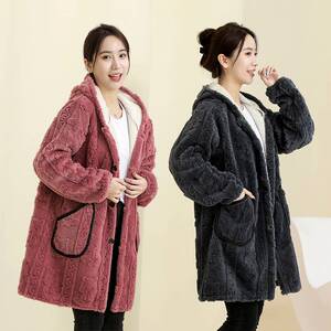 羽绒服罩衣成人女冬法兰绒加绒加厚外套居家务厨房工作服长袖围裙