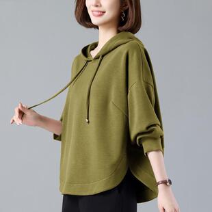 连帽卫衣女士2023新款春秋中年妈妈宽松短款慵懒风薄外套爆款上衣