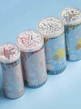 100支全针管中性笔芯学生学习考试黑色0.5mm桶装可爱花杆签字替芯