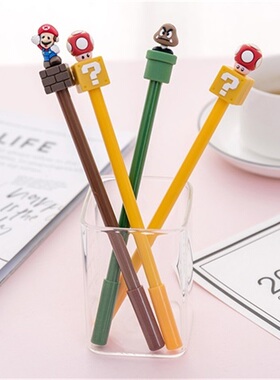 定制创意卡通刻字笔可爱超级玛丽中性笔私人订制学生文具黑色睡笔