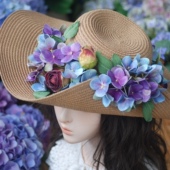 小美姓林手作原创设计复古油画绣球花朵大檐草帽