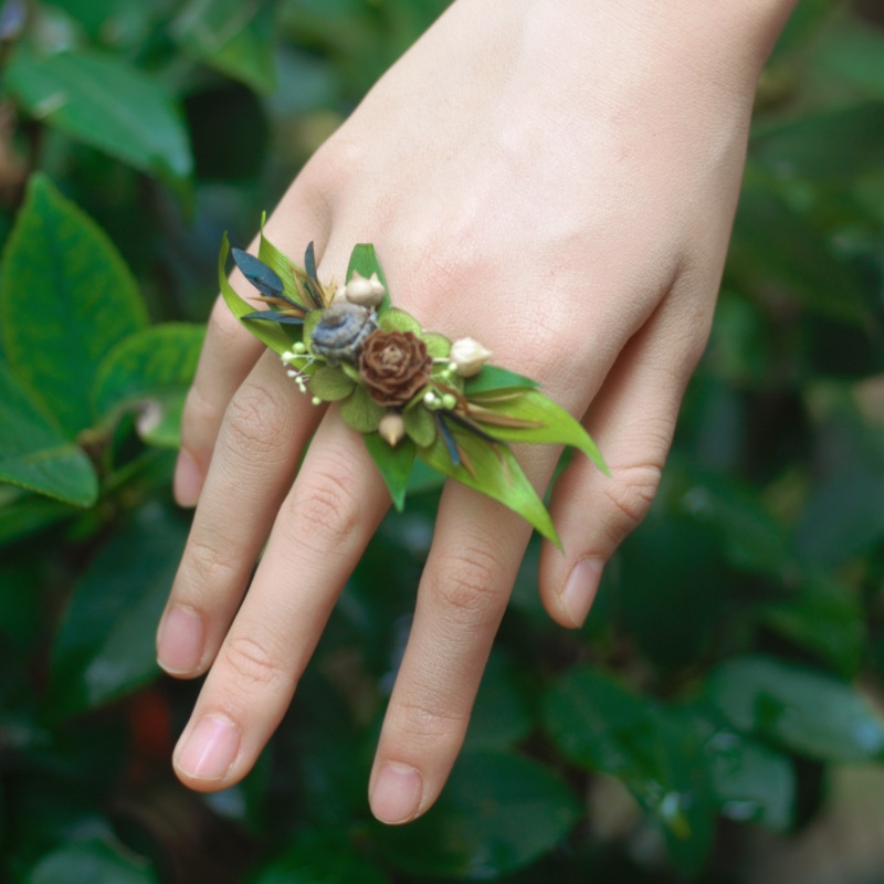 森系婚礼永生花植物戒指