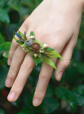 森系婚礼永生花植物戒指
