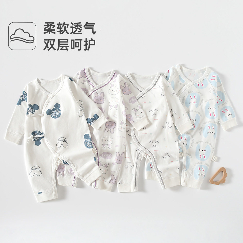婴儿连体衣秋季纯棉a类 米奇熊头宝宝爬爬服柔软舒适春秋婴儿衣服