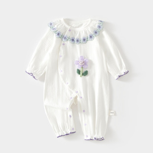 婴儿夏款连体衣宝宝夏季提花薄款和服哈衣空调服新生儿婴幼爬服