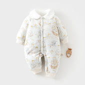 婴儿加棉200克连体衣宝宝夹棉加厚秋冬装 哈衣连身衣爬服婴幼毛领