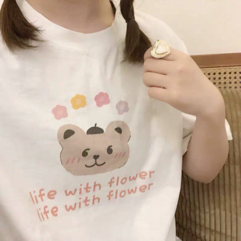 日系情侣闺蜜小花熊拥抱熊短袖百搭可爱2019新款丅古着感少女T恤在类目 女装/女士精品, T恤中 - 来自Buy2taobao.com提供专业的淘宝代购服务