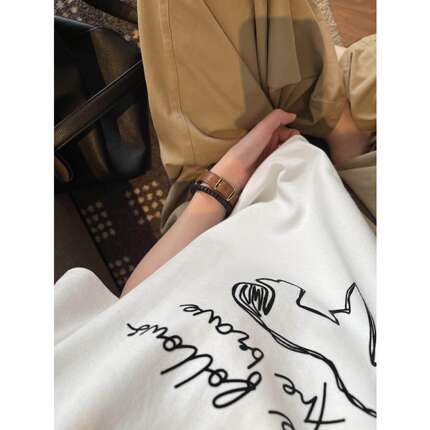 2026夏季新款ins手绘印花短袖T恤女宽松圆领休闲百搭上衣夏季纯棉