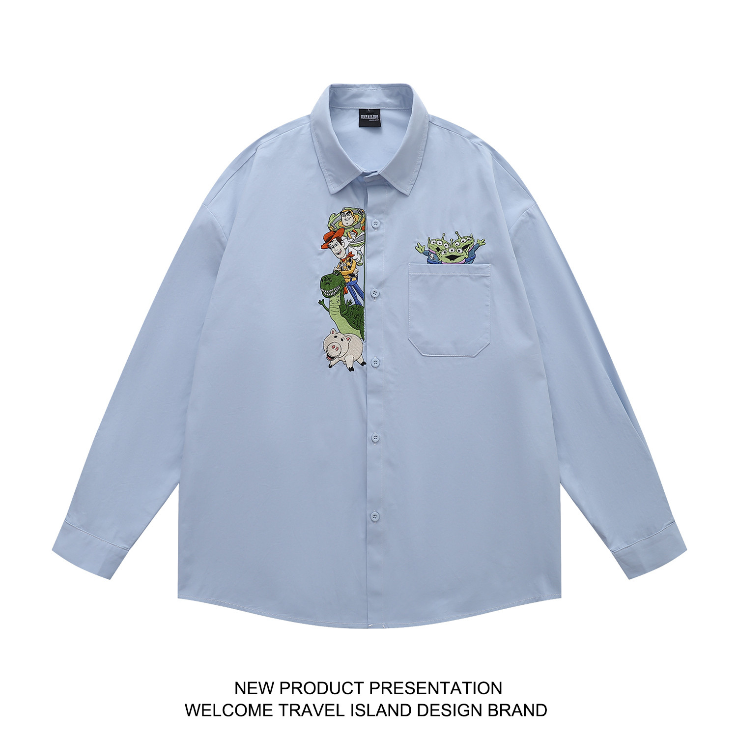 美式学院风卡通刺绣长袖衬衫