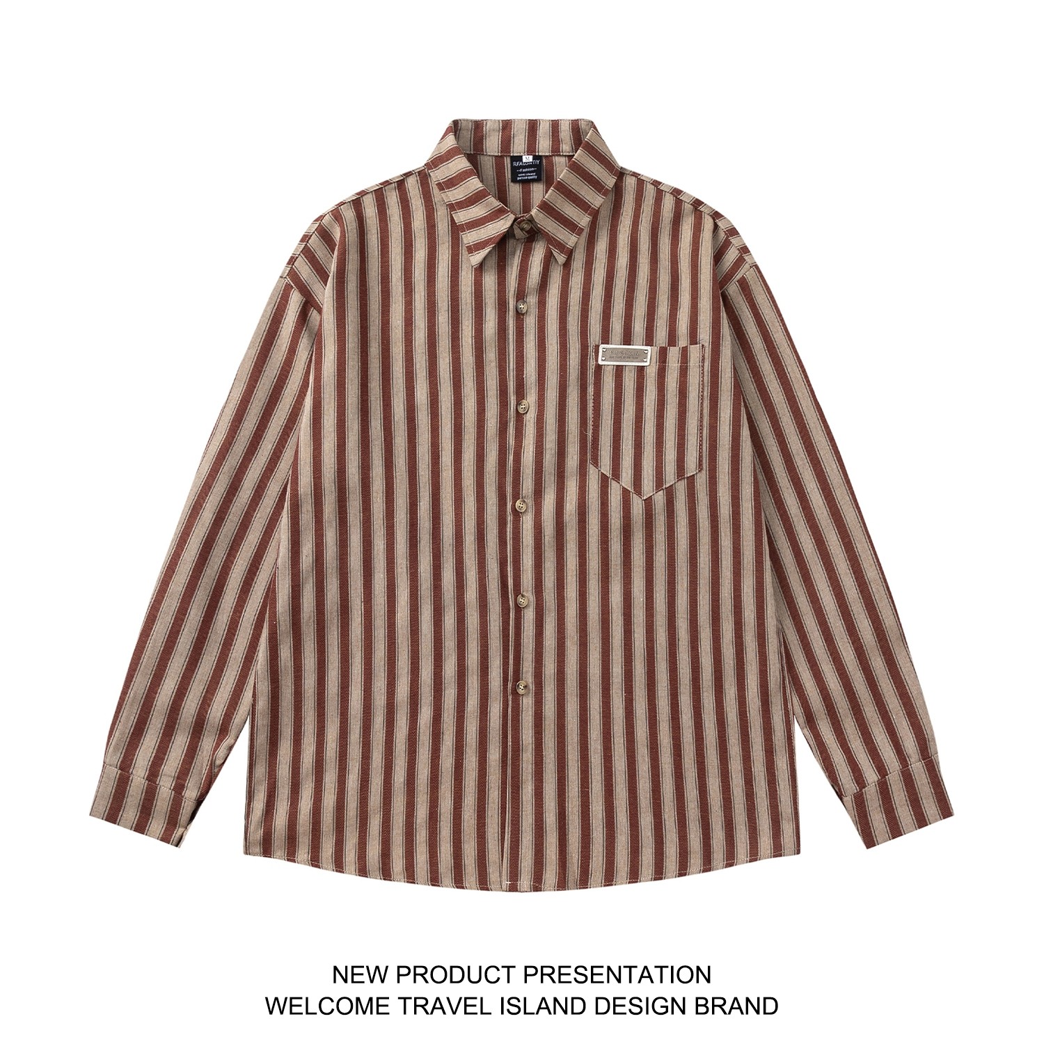 复古老钱风穿搭条纹长袖衬衫