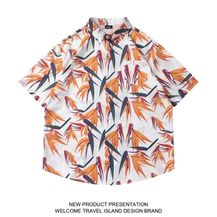 衬衫 TRAVEL 港味原创复古chic树叶印花情侣短袖 赤城红叶 ISLAND
