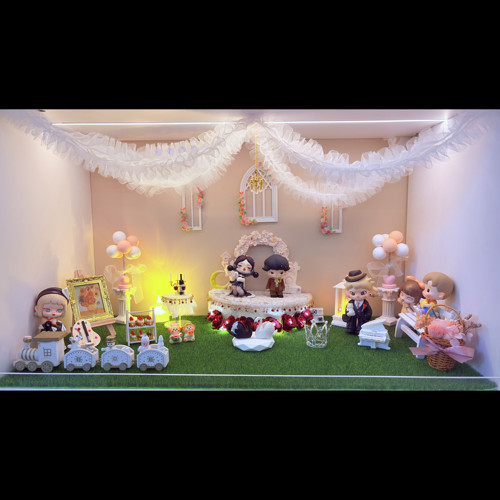 玄关展示柜迷你盲盒造景diy适用泡泡玛特草坪婚礼系列造景
