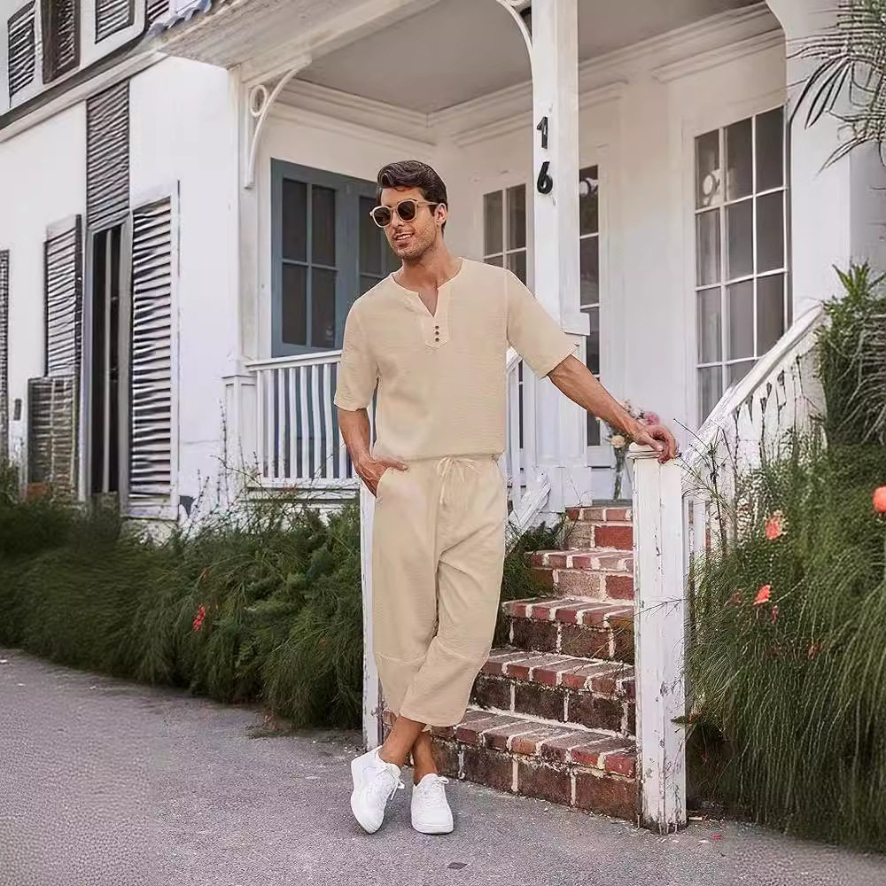 남성 봄 무지 반팔 2 종 세트 남성 봄 정장