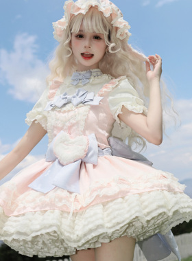 蜜桃白茶原创设计Lolita裱花小兔op裙doll感低腰蛋糕裙四团尾款