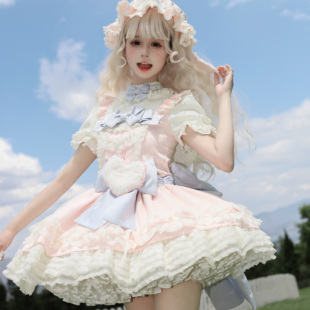 蜜桃白茶原创设计Lolita裱花小兔op裙doll感低腰蛋糕裙四团尾款