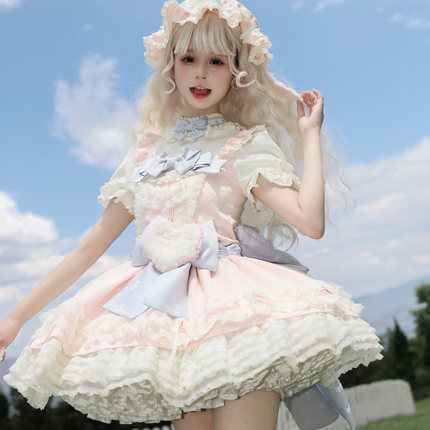 蜜桃白茶原创设计Lolita裱花小兔op裙doll感低腰蛋糕裙现货掉落