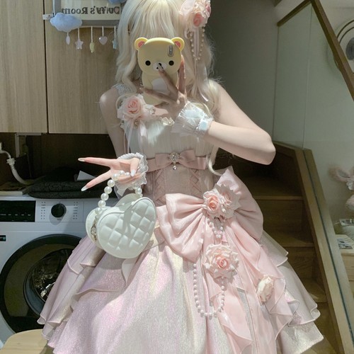 玫瑰心结jsk公主裙小花嫁Lolita蜜桃白茶原创设计 现货掉落