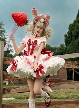 甜莓兔语蜜桃白茶原创设计Lolita可爱草莓兔子娃娃连衣裙一团尾款
