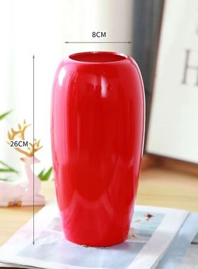 简约现代红色仿陶瓷树脂花瓶摆件客厅插花仿真花柿子干花银柳专用