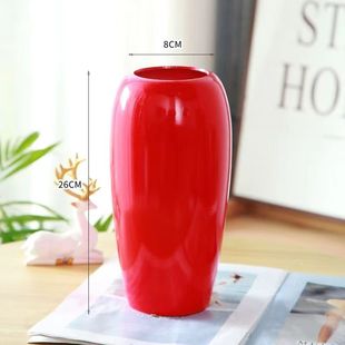 简约现代红色仿陶瓷树脂花瓶摆件客厅插花仿真花柿子干花银柳专用