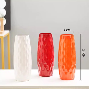 简约现代红色仿陶瓷塑料花瓶摆件客厅插花水培养梅花鲜枝干花银柳