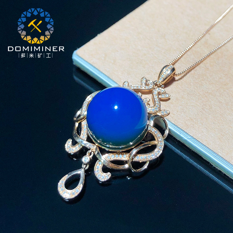 多米矿工多米尼加蓝珀吊坠项链女蜜蜡琥珀天然18K金宝石定制15MM|ruв категории ювелирные изделия/алмаз/жадеит/золото, природного янтаря (новая), монисто - от Buy2taobao.com для оказания профессиональной услуги покупки агента Taobao