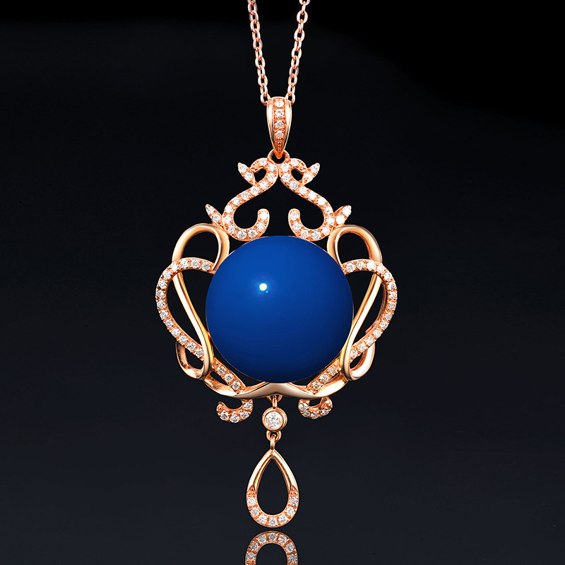 多米矿工多米尼加蓝珀18k玫瑰金吊坠两用女天然琥珀蜜蜡胸针16mm