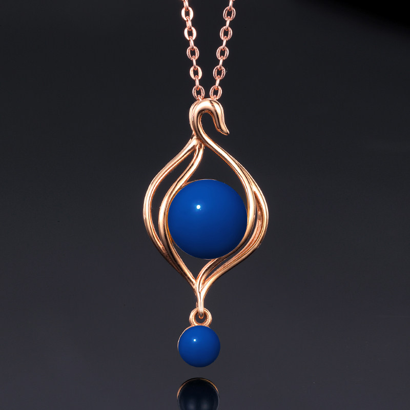 多米矿工多米尼加蓝珀时尚吊坠女天然琥珀蜜蜡18k玫瑰金项链4 8mm