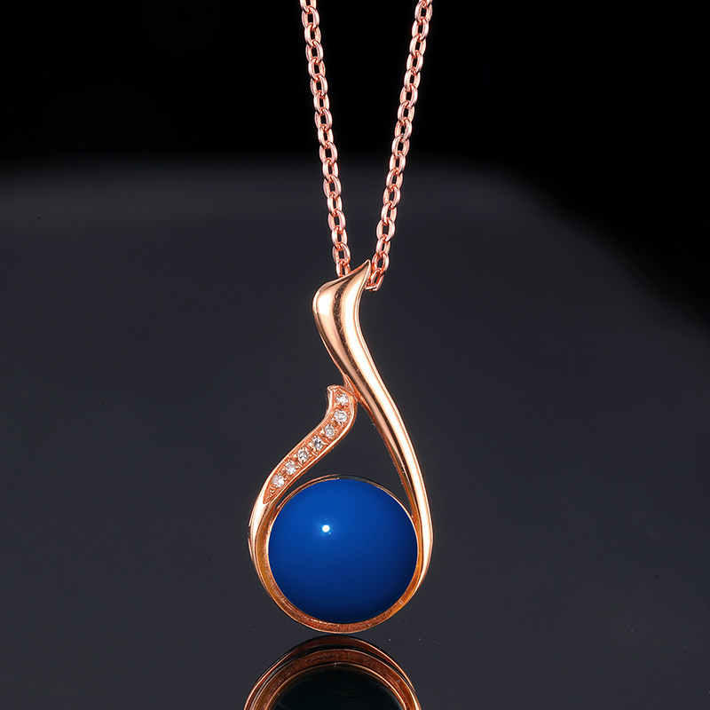 多米矿工多米尼加蓝珀圆珠项链吊坠女士天然蜜蜡琥珀18k金定制8mm