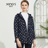 休闲连帽防风外衣显瘦 新大码 邢氏女装 风衣外套女春秋中长款