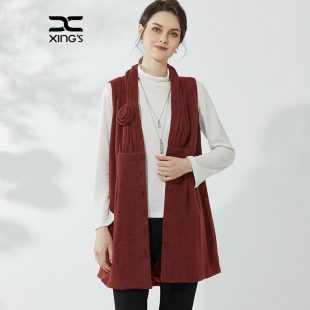 大码 裙式 针织马甲 女春秋外搭中长款 显瘦外套 新款 邢氏女装