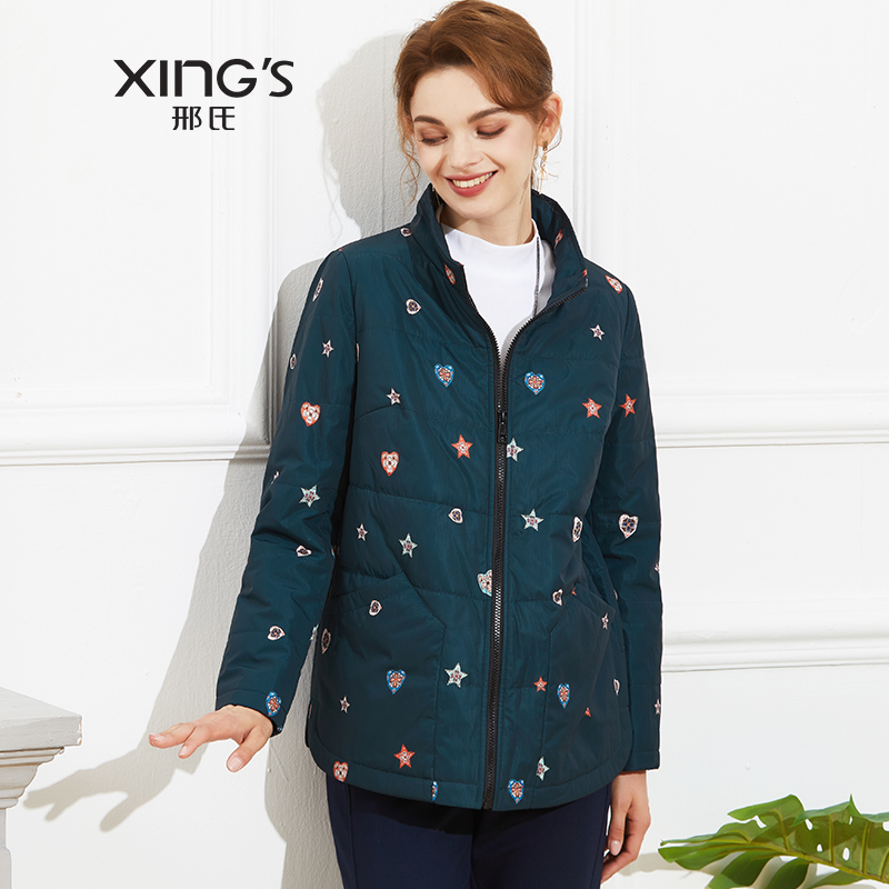 邢氏聚酯棉通勤淑女印花小棉袄冬