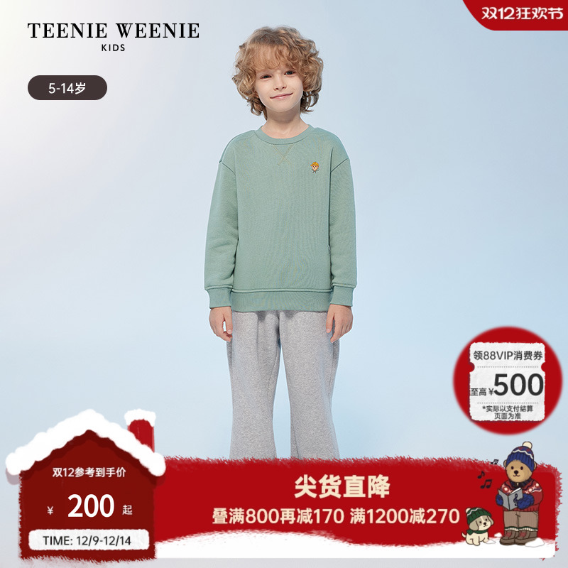 小熊童装绣印花加绒圆领套头卫衣