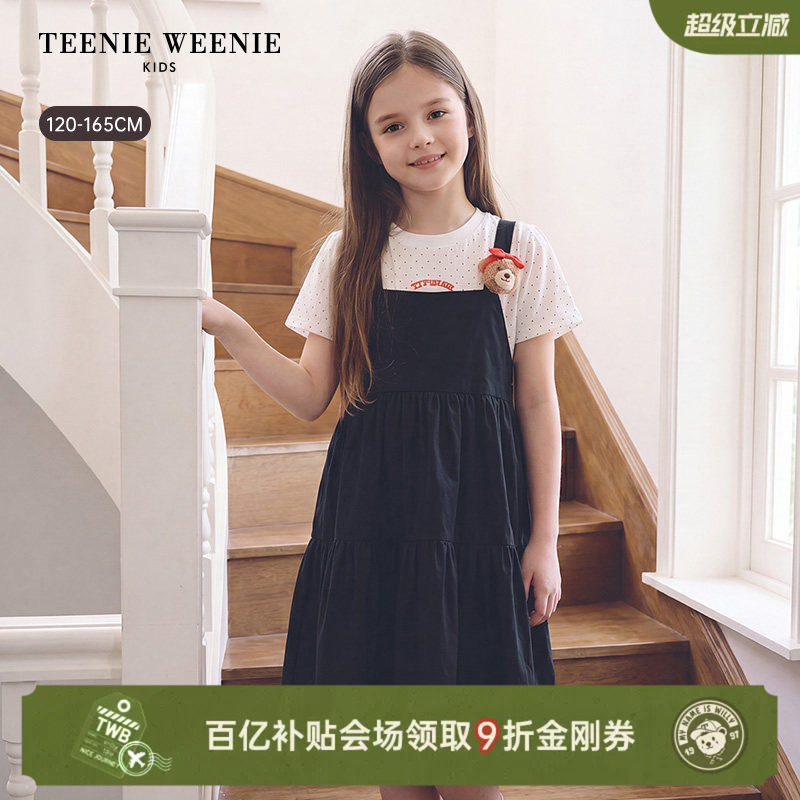 TeenieWeenie Kids小熊童装26夏款女童玩偶假两件透气短袖连衣裙