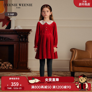 新款 25年款 女童天鹅绒蕾丝百褶连衣裙 Kids小熊童装 TeenieWeenie