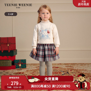 女宝宝假两件格纹拼接卫衣裙 25年新款 TeenieWeenie Kids小熊童装
