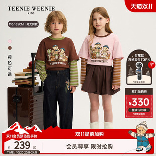 TeenieWeenie Kids小熊童装26年秋季男女童印花透气假两件长袖T恤