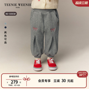 TeenieWeenie 26年春新款 女宝宝蝴蝶结刺绣加绒卫裤 Kids小熊童装