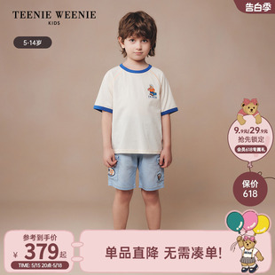 Kids小熊童装 新款 24夏季 TeenieWeenie 男童纯棉撞色印花短袖 T恤