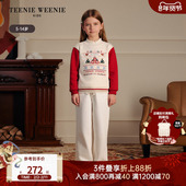 25年新款 TeenieWeenie Kids小熊童装 女童半高领绣花套头加绒卫衣