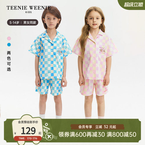 小熊童装纯棉混色格纹衬衫短裤