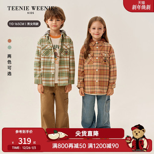 衬衫 TeenieWeenie 男女童休闲连帽格纹长袖 25年新款 Kids小熊童装