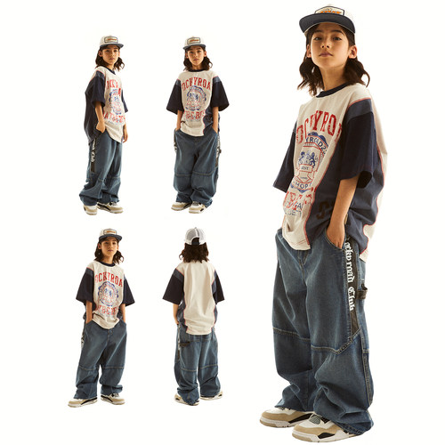 ROCKYROAD童装儿童街舞演出服套装hiphop街舞潮服滑板运动休闲T恤
