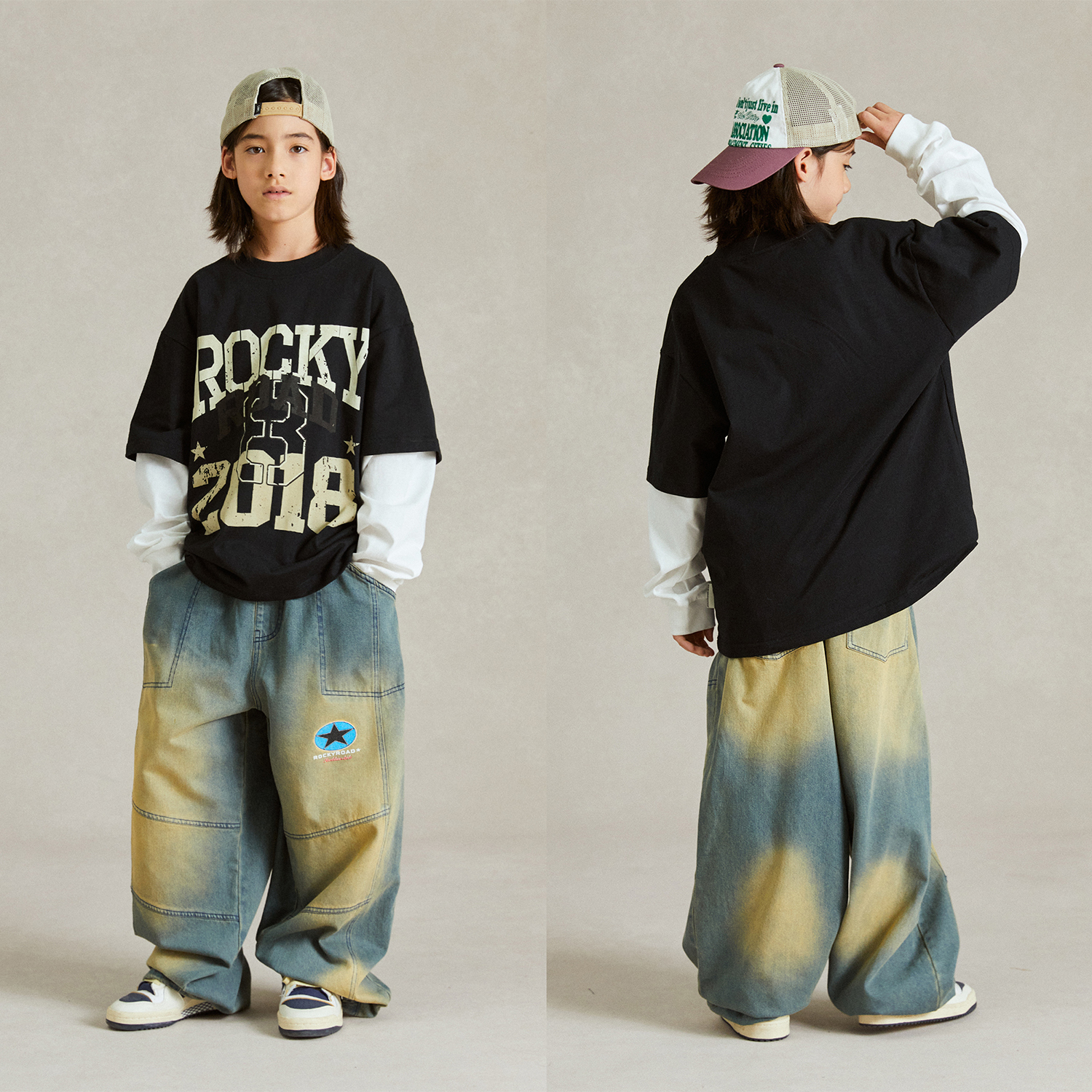 ROCKYROAD童装少儿街舞演出服hiphop街舞潮服圆领球服卫衣套装