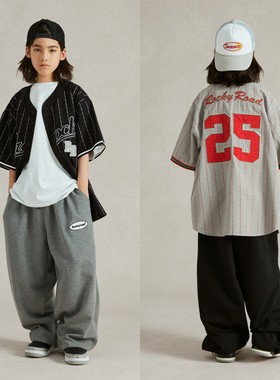 ROCKYROAD hiphop街舞潮服条纹字母大印花棒球衫少儿街舞演出服