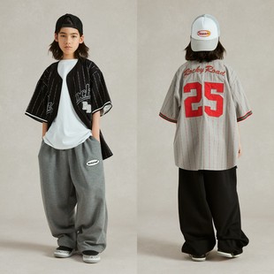 hiphop街舞潮服條紋字母大印花棒球衫 ROCKYROAD 少兒街舞演出服