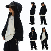 黑色卫裤 套装 街舞潮服 黑色连帽外套卫衣拉链开衫 ROCKYROAD童装