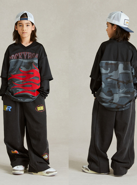 ROCKYROAD童装少儿街舞演出服hiphop街舞潮服圆领球服卫衣套装