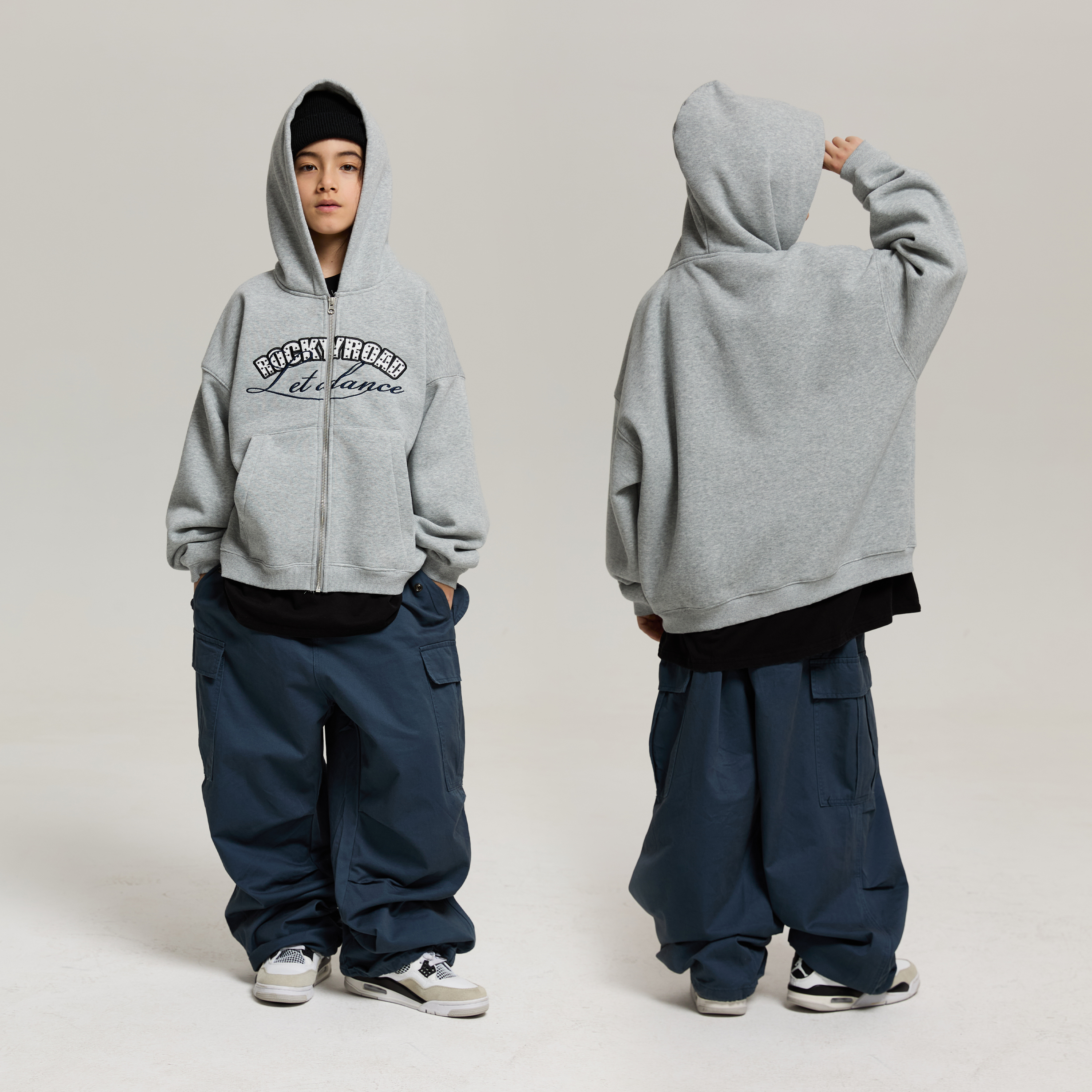 ROCKYROAD童装 | 男童美式复古连帽卫衣字母印花刺绣拉链开衫外套