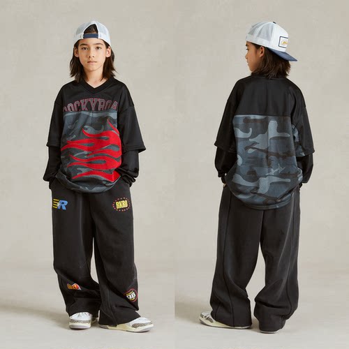 ROCKYROAD童装少儿街舞演出服hiphop街舞潮服圆领球服卫衣套装